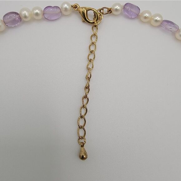 NEW Amethyst and Freshwater Pearl Necklace with Yellow Gold Clasp - Picture 6 of 6